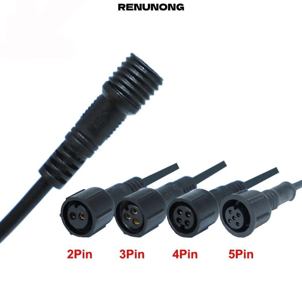 RENUNONG 2Pin 3Pin 4Pin แจ็ค, 20 ซม.IP67 ชายหญิง LED Connector, สายสีดํา 2Pin 3Pin 4Pin สายไฟกันน้ํา