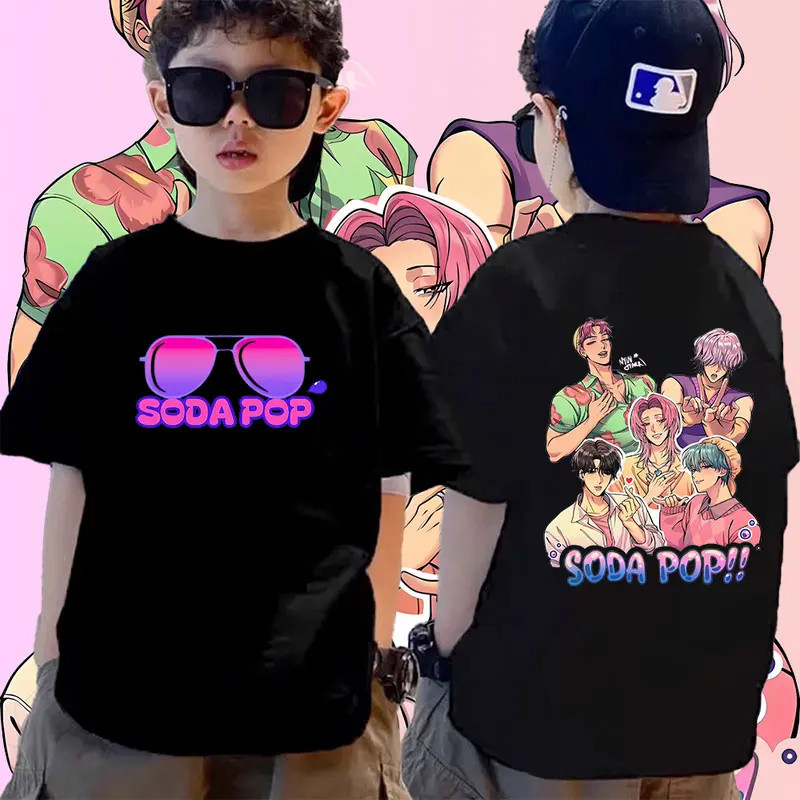 เกาหลีสไตล์ ของเด็ก เสื้อน่ารัก พิมพ์ลาย "SODA POP BOY" โคตรนุ่ม เสื้อคอกลม boy/girl 100-150cm