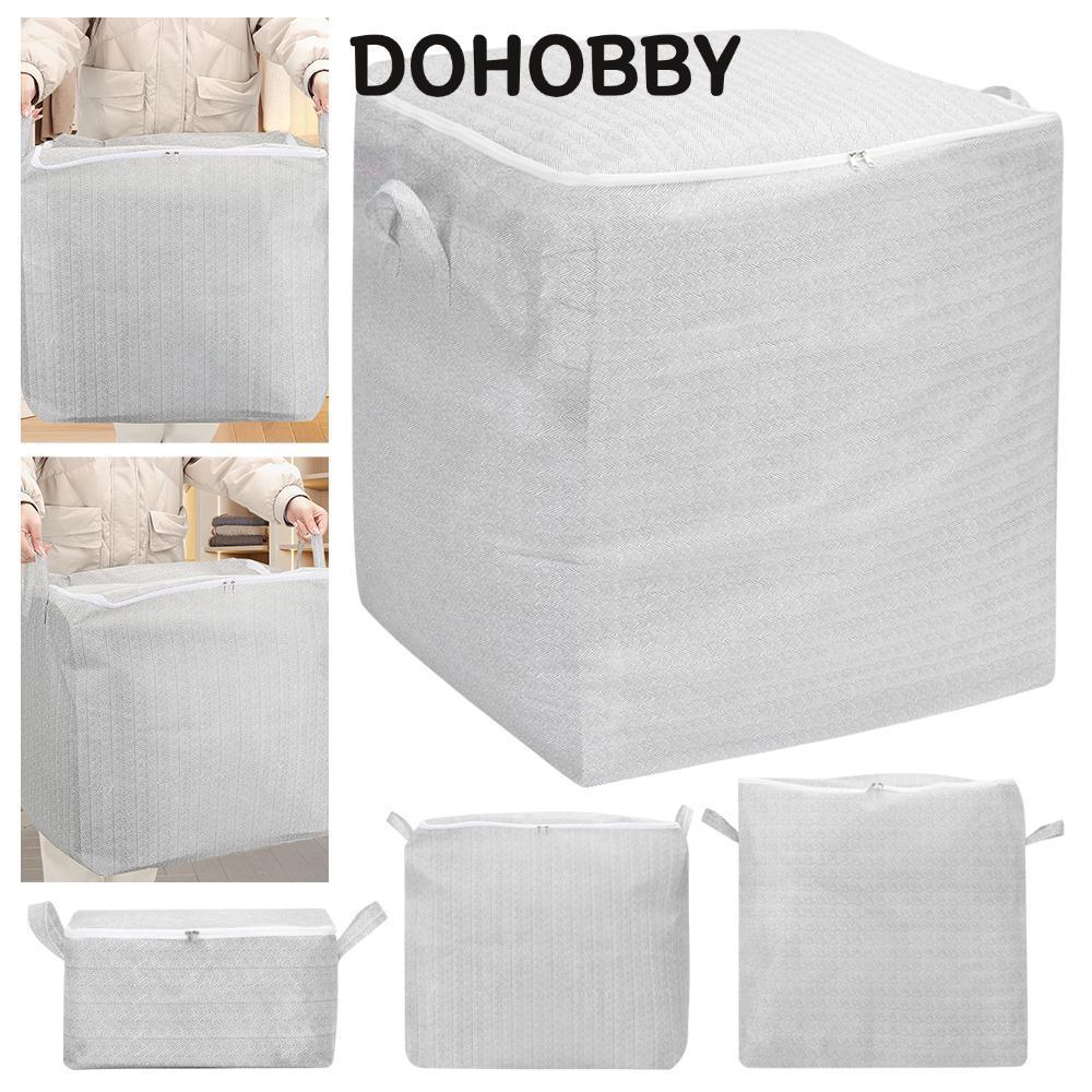 DOHOBBY ผ้านวมตะกร้าเก็บ,ฝุ่นตู้เสื้อผ้าออแกไนเซอร์ถุงเก็บเสื้อผ้า,พับพร้อมที่จับขนาดใหญ่-ความจุที่มีฝาปิดซิปไม่ทอถังเก็บสําหรับเดินทา