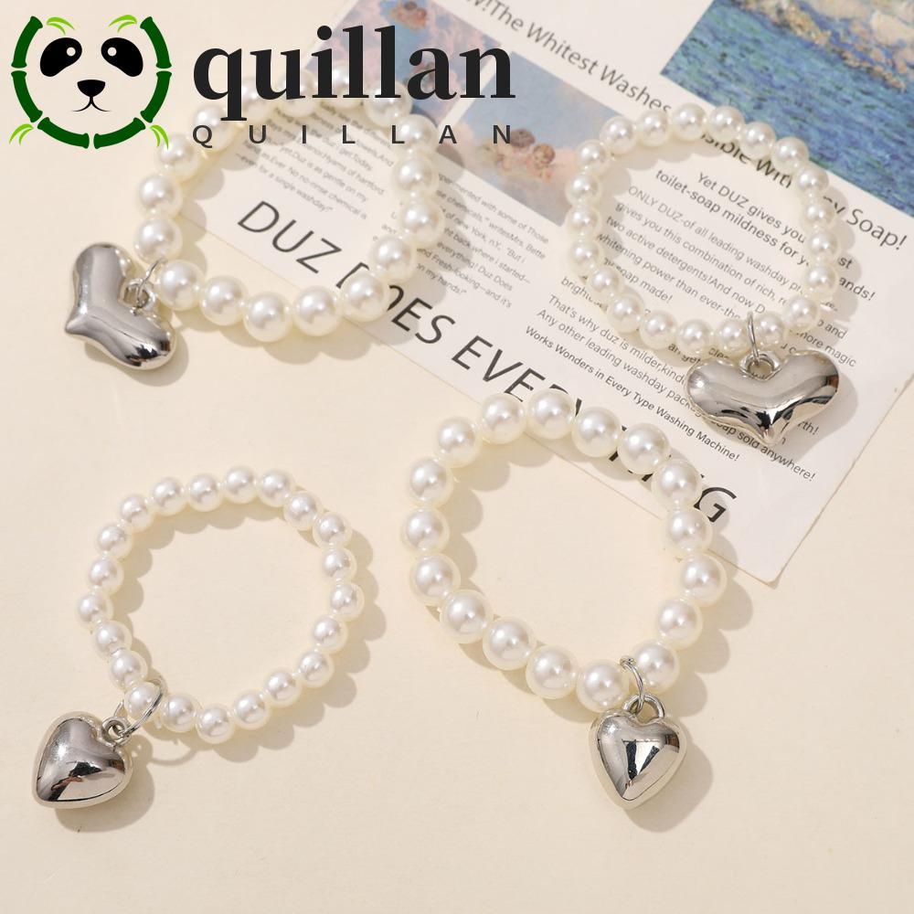 QUILLAN ตุ๊กตาสุนัขปลอกคอมุก,งานฝีมือเงินของเล่นสุนัขสร้อยคอหัวใจ,เลียนแบบสร้อยคอมุกยืดหยุ่นน่ารัก 6