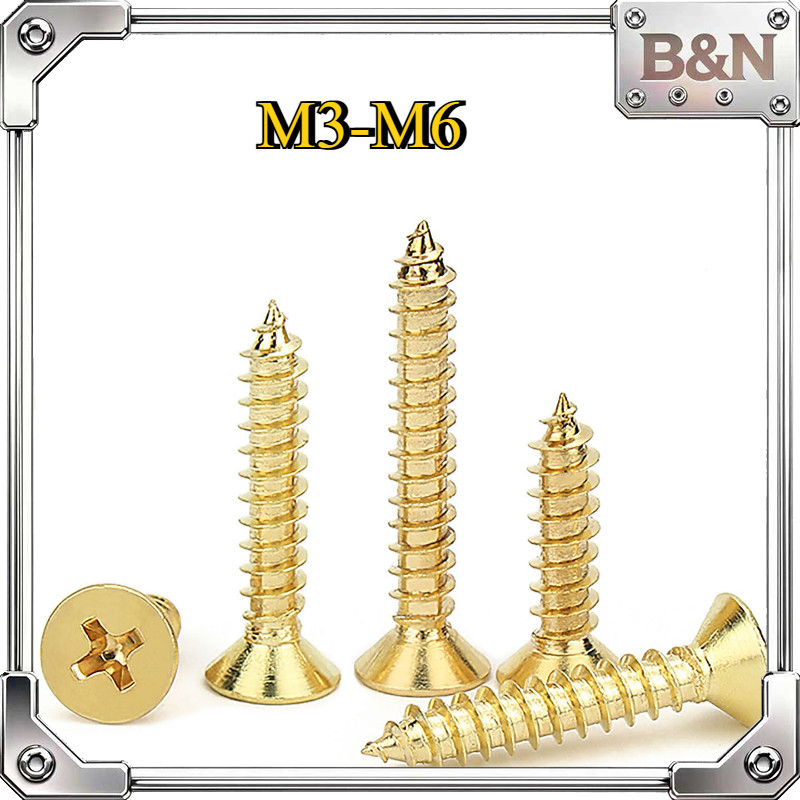 H68 ทองเหลือง Cross Countersunk สกรูเกลียวปล่อย M3/M3.5/M4/M5/M6 * L6-50MM น็อต สกรู เกลียวปล่อย ปลา