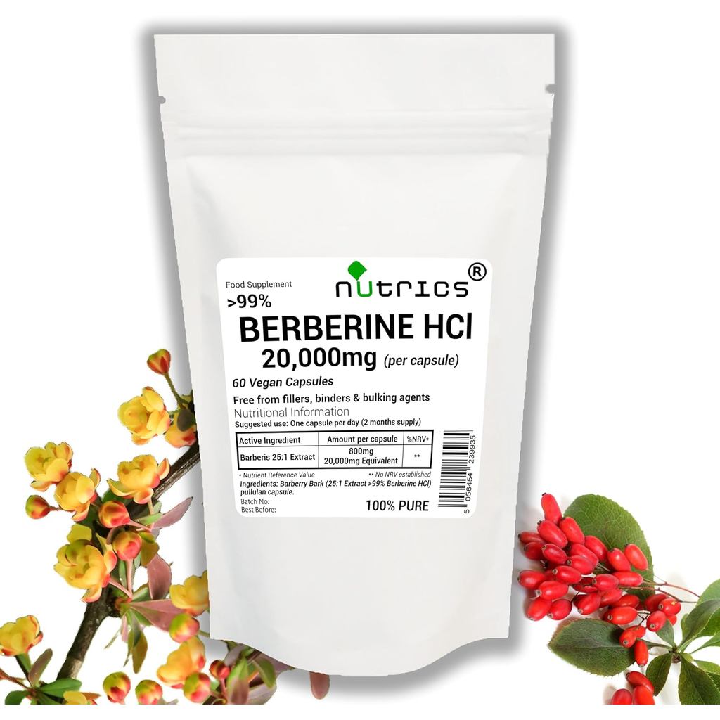 นูทริซ® 20,000mg (ต่อแคปซูล) >แคปซูล 99% Berberine HCl 60 V Capsules - สารสกัดเบอร์เบอร์เบริสวันแรง 