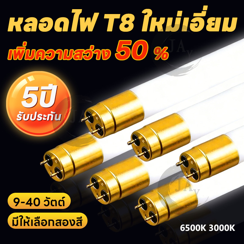 หลอดไฟLED T8 ชุด6/12หลอด 9W/18W/20W/40W ไฟบ้าน AC220V สว่างอุ่นนวน เหมาะสำนักงาน/บ้าน