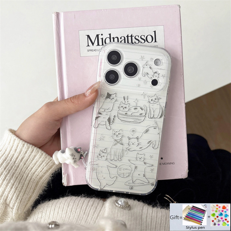 สําหรับ ไอโฟน 17 15 13 14 16 มือโปร สูงสุด กรณีสไตล์เกาหลี อิน น่ารักที่เรียบง่ายมือวาดเส้นง่ายจังหว