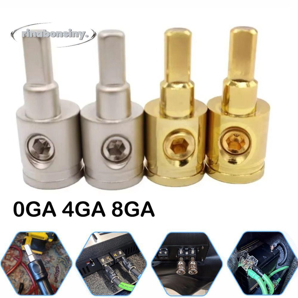 RINABONSINY ขั้วต่อเครื่องเสียงรถยนต์, 0GA 4GA 8GA Gold Silver Car Speaker Wire Terminal, ลดสายไฟทอง