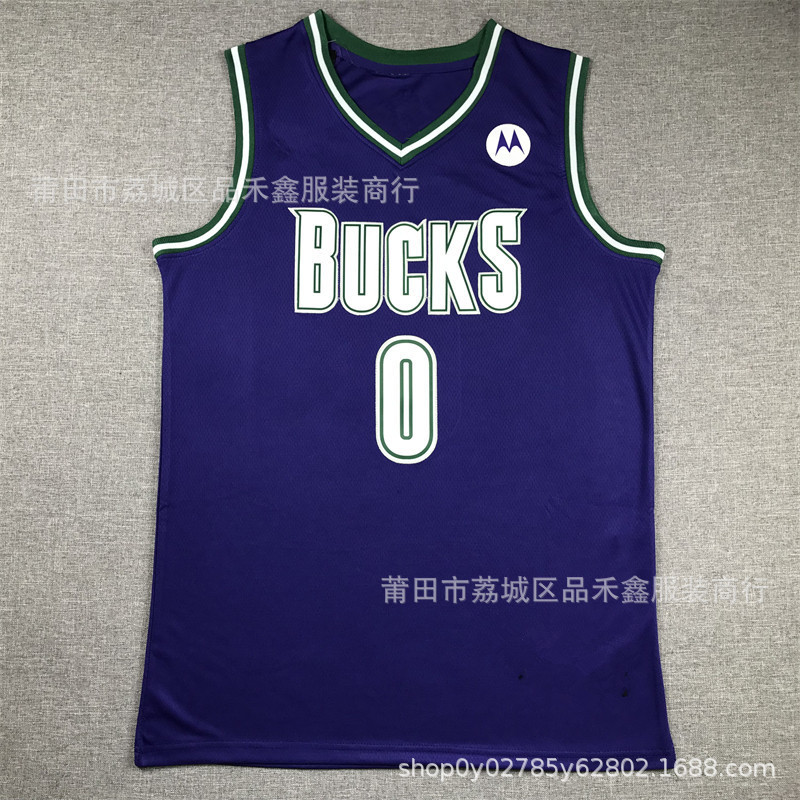 จัดส่งในวันเดียวกัน!!Milwaukee Bucks Bucks 0 #Lillard ชุดบาสเก็ตบอลปักลาย Lillard City Edition