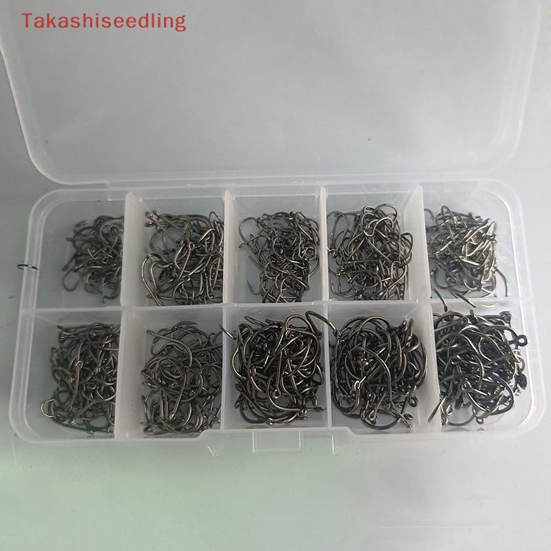 (Takashiseedling) 500 ชิ้น/เซ็ต 3#-12# ตะขอตกปลาเหล็กคาร์บอน Bla Fishhooks พร้อมกล่องขายปลีกขนาด Barbed Jig Hook อุปกรณ์ตกปลา