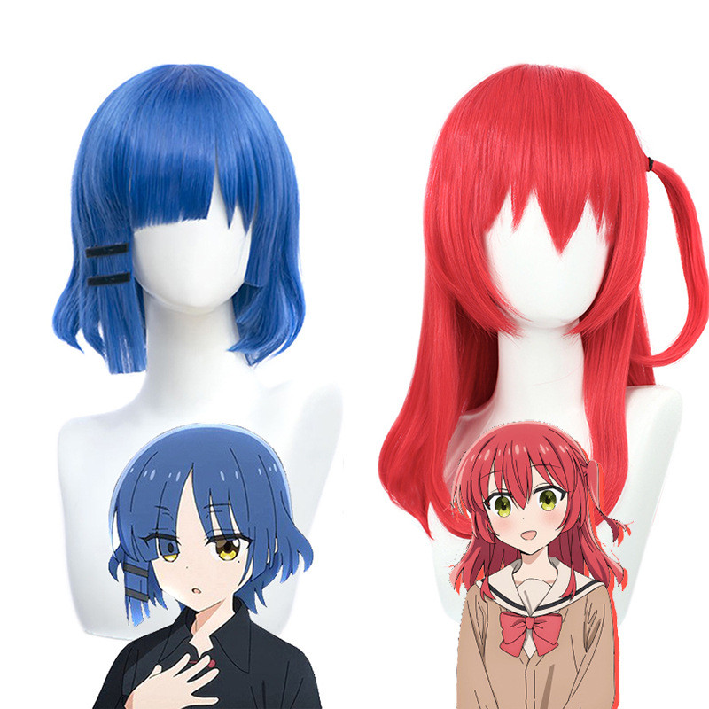 Lonely Rock HITO Yudai Yamada Cool Anime Cos Wig Long and Medium Red Wig Little Ponytail Blue kxwL