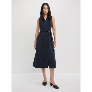 [Pomelo] เดรสยาวแม็กซี่แขนกุดปกโปโลพร้อมเข็มขัด / Sleeveless…