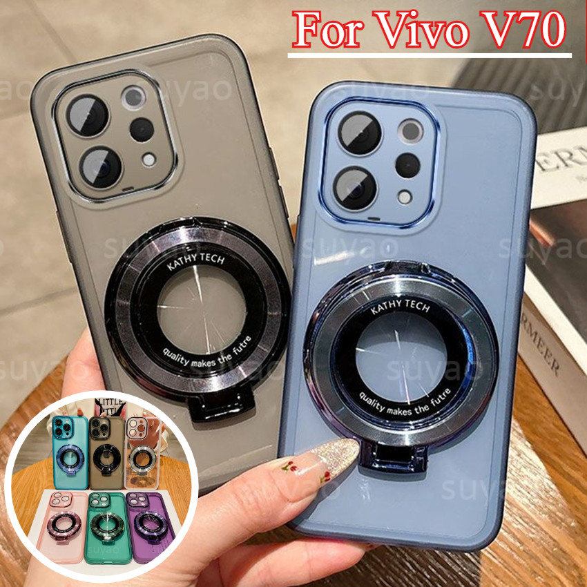 สําหรับ Vivo V70 5G 2026 ใสฝาครอบขาตั้งที่วางโทรศัพท์แหวนยึดกล้องกันกระแทก Soft TPU ปลอกหลัง Vevo Vi