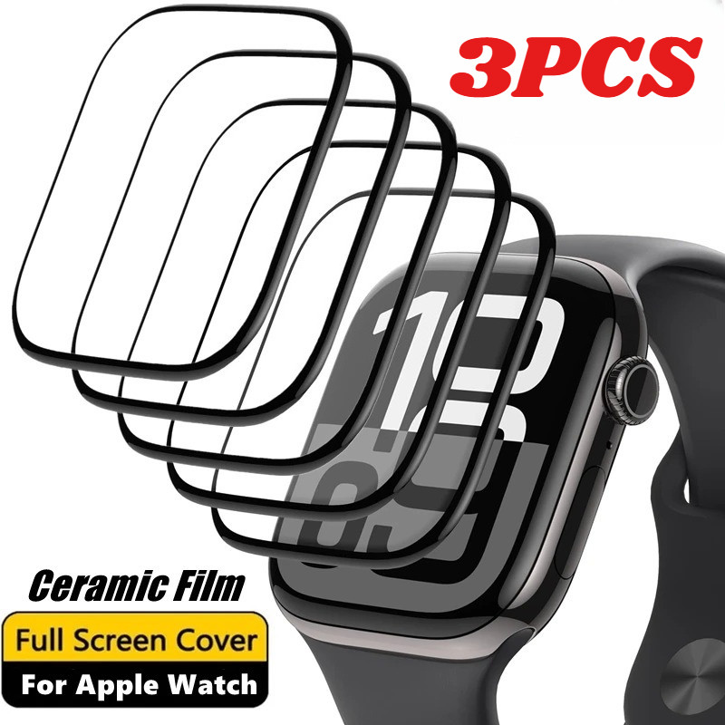 กระจกนิรภัยสําหรับ Apple Watch Series Ultra SE 1 2 3 4 5 6 7 8 9 10 11 S6 38 มม.40 มม.41 มม.42 มม.49 มม.46 มม.45 มม.44 มม.โค้งสีดําขอบ HD/ป้องกันแสงสีฟ้ากระจกเต็มรูปแบบป้องกันหน้าจอ
