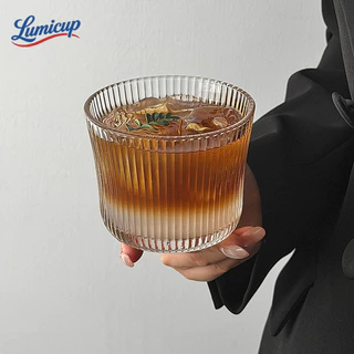 แก้วกระจกรูปทรงกลมลายริ้ว 320ml | แก้วคูลด์เบรว วิสกี้ น้ำผลไม้ | ทนทาน ไม่แตกง่าย ร้อน/เย็นใช้ได้ สำหรับใช้งานประจำวัน