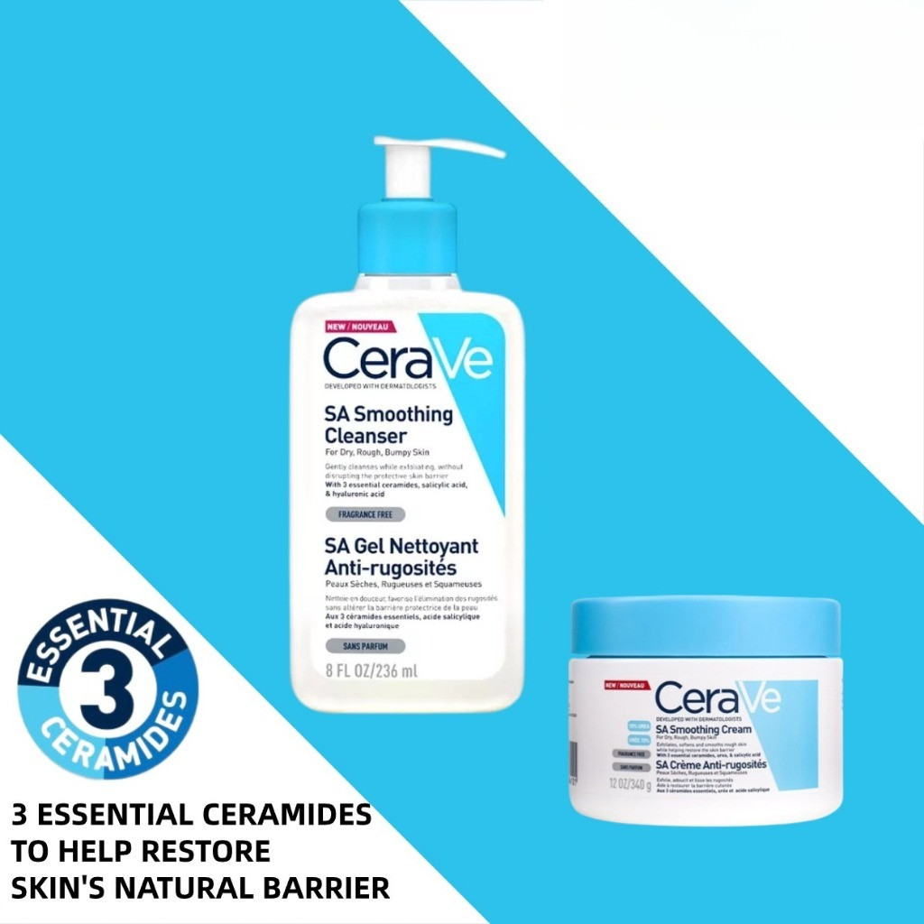 CeraVe SA Smoothing Cleanser & SA Smoothing Cream SA Set Gentle Moisturizing And Acne Treatment