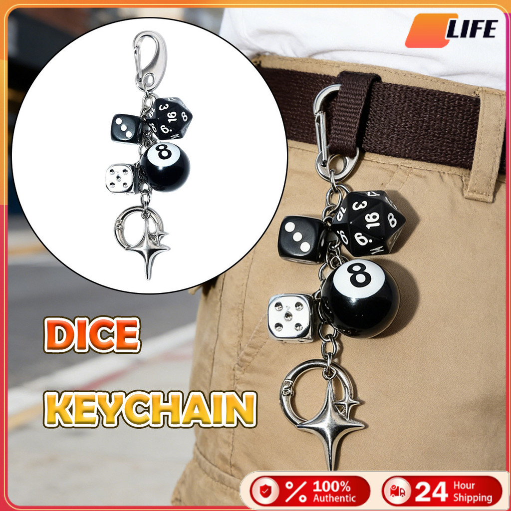 เก็บปลายทาง！พวงกุญแจลูกเต๋าใหญ่ 8 ball keychain พวงกุญแจรถ ตกแต่งห้อยกระเป๋า แบบY2K
