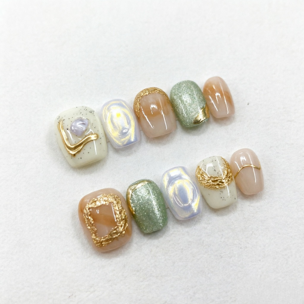 เกรดพรีเมียมHANDMADEเล็บปลอมกดบนเล็บชุดนํากลับมาใช้ใหม่เล็บปลอมเล็บสั้น Shining เล็บปลอมสีขาว/สีส้มเล็บปลอมสติกเกอร์เล็บฟรีกาวเยลลี่รวม-&-&