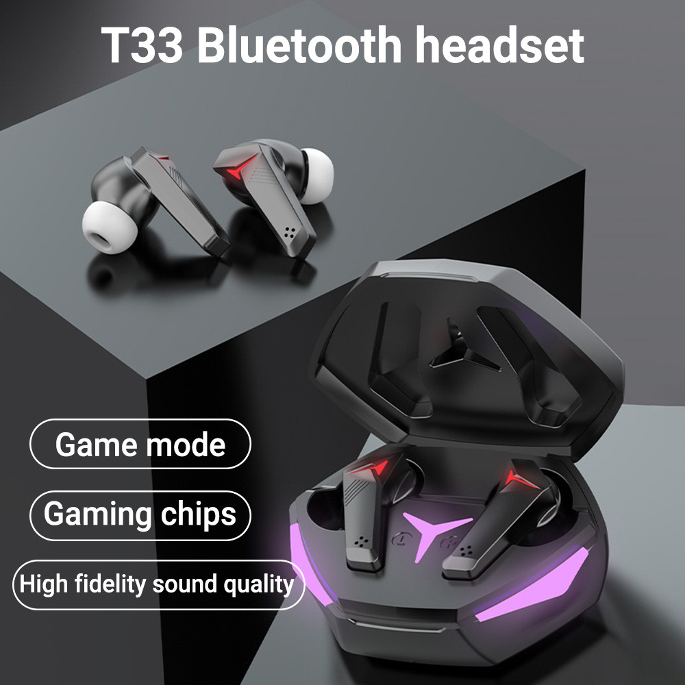 หูฟังบลูทูธสำหรับเล่นเกม T33 หูฟังไร้สายตัดเสียงรบกวน เสียงฟังชัดHD+แสงไฟ LED หูฟังเกมมิ่ง Binaural 