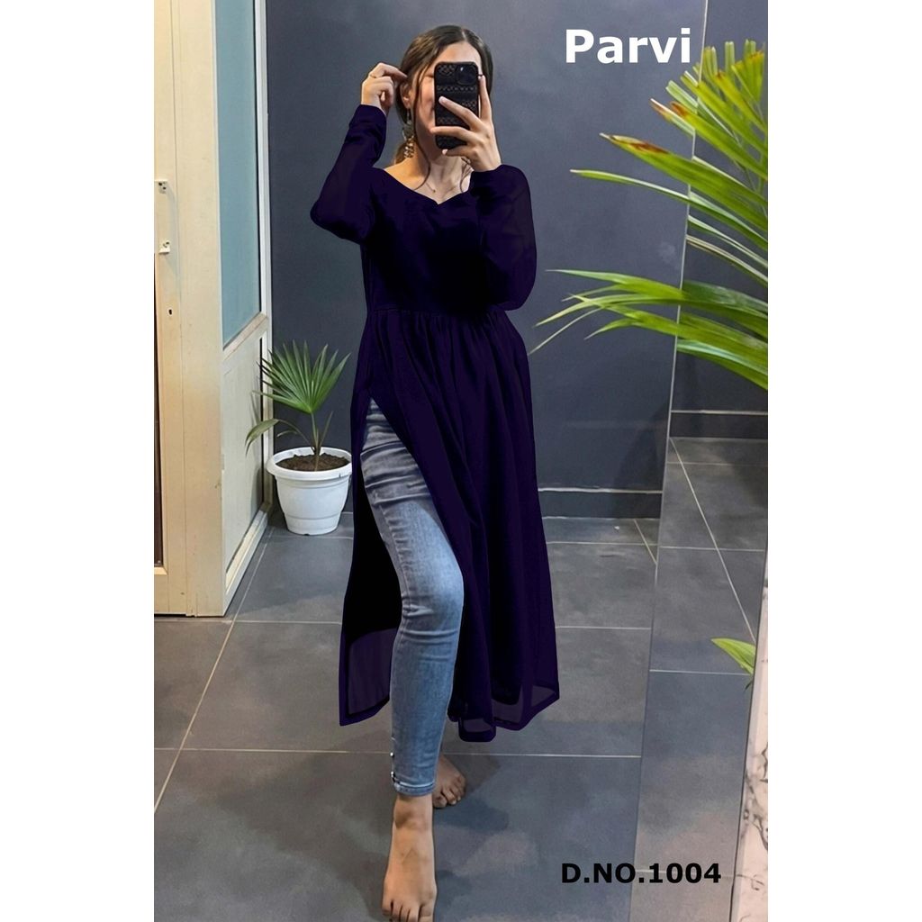 ผู้หญิงมีสไตล์ Kurti Nyra Cut Kurti Georgette Kurti สําหรับกางเกงยีนส์ตรง Kurti