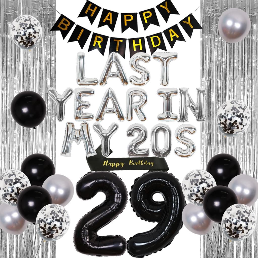 JOYMEMO 29th ตกแต่งวันเกิด, Silver Last Year In My 20s Banner, Cheers to 29 Years with Whisky, ลูกโป