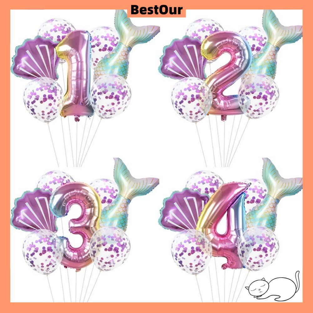 ดีที่สุด 7ชิ้นลูกโป่งปาร์ตี้เงือกน้อย,ตกแต่งงานเลี้ยงวันเกิดเด็กทําเองของขวัญชุดลูกโป่งนางเงือก,ลูกโ