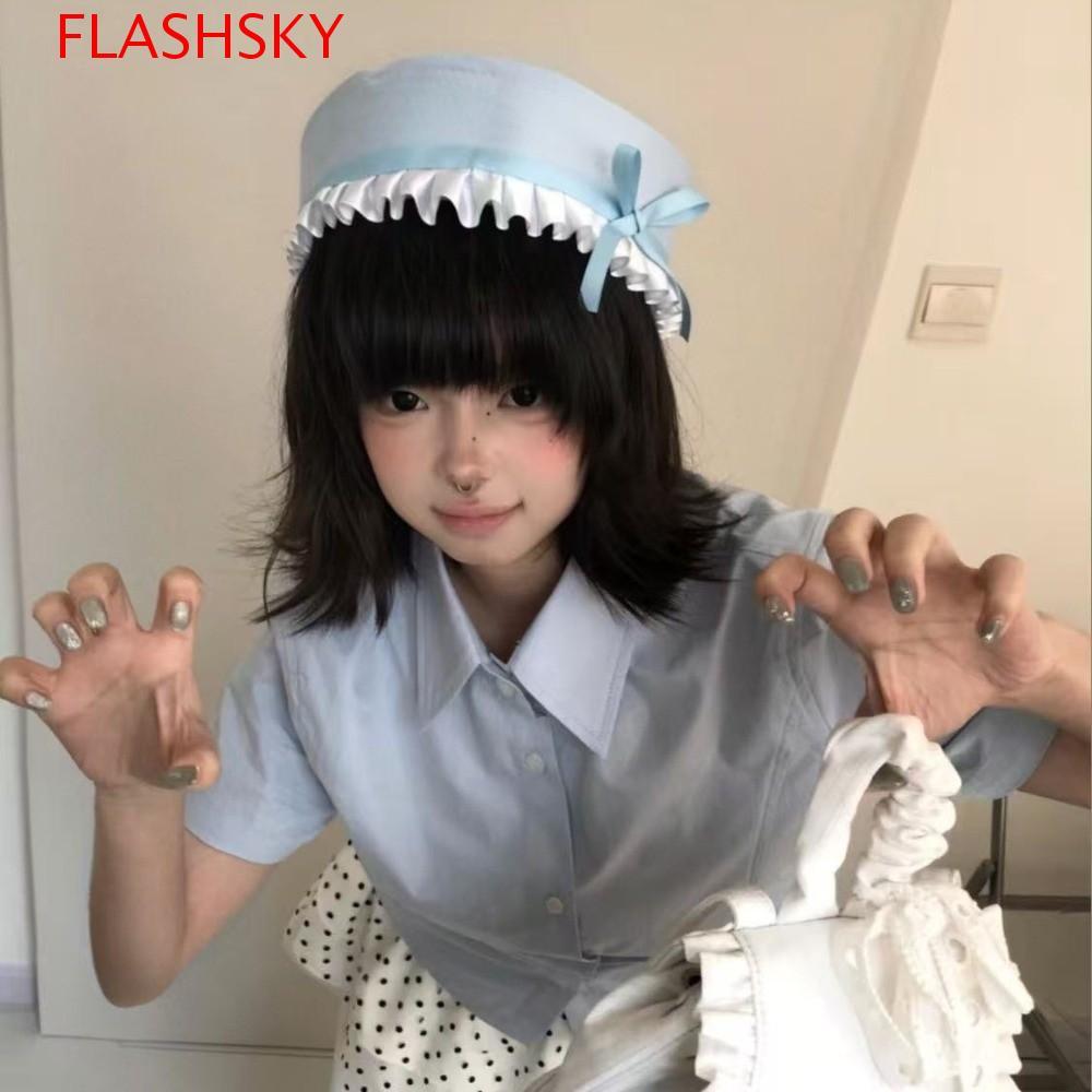 FLASHSKY JK Bow Beret, Ruffle Flip Eaves Sailor Hat, Cosplay Dome Navy Cap Girl