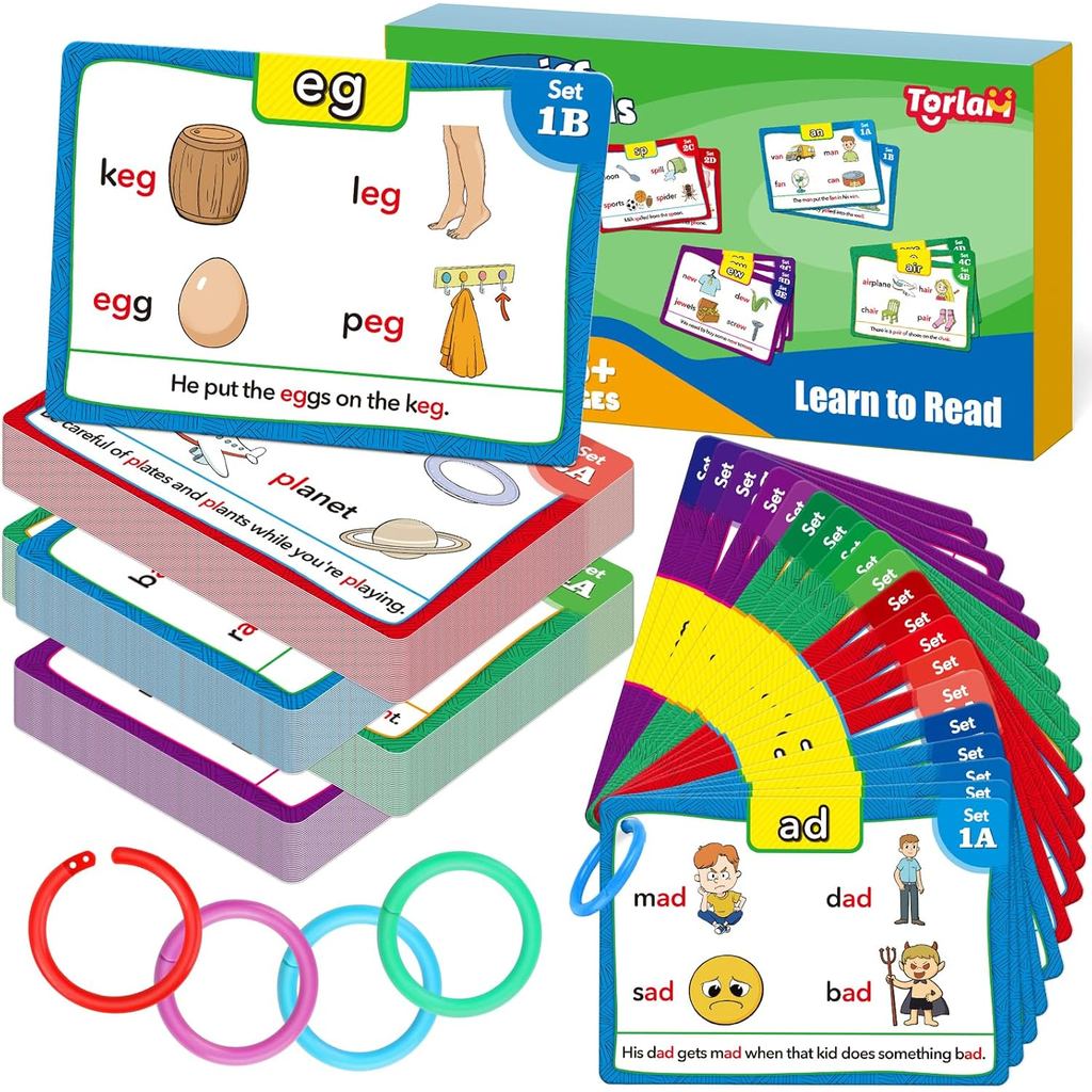 แฟลชการ์ด Torlam Phonics เรียนรู้การอ่านสะกดคําอ่าน Sight Words เกม Phonics, Diographs CVC Blends เส