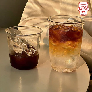 แก้วกาแฟเย็น แก้วน้ำใสสไตล์มินิมอล ทนความร้อน-เย็น ขนาด 350ml/460ml พร้อมน้ำแข็ง ใช้ได้ทุกวัน