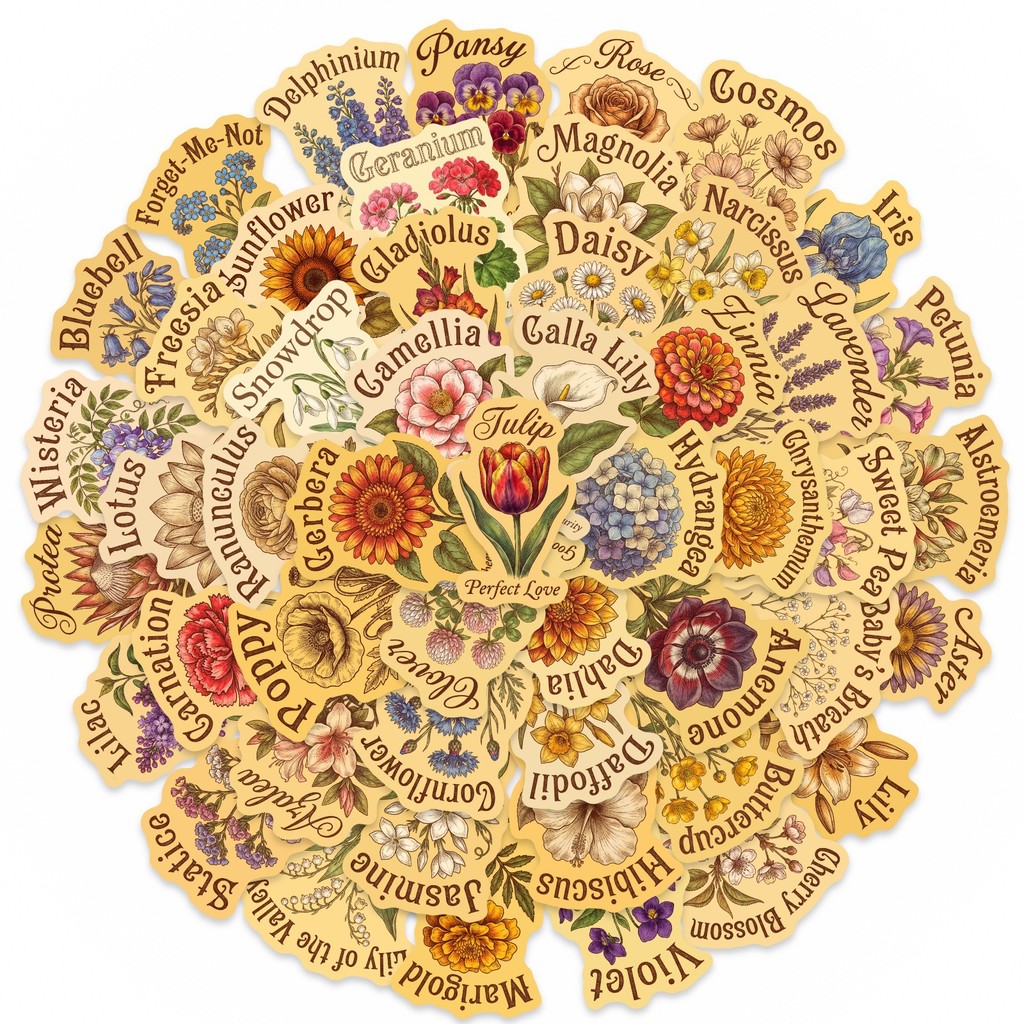 50ชิ้น/เซ็ต ❉ Retro Flower Language Series 01 สติ๊กเกอร์ ❉ สติ๊กเกอร์แฟชั่น DIY กันน้ํา Doodle