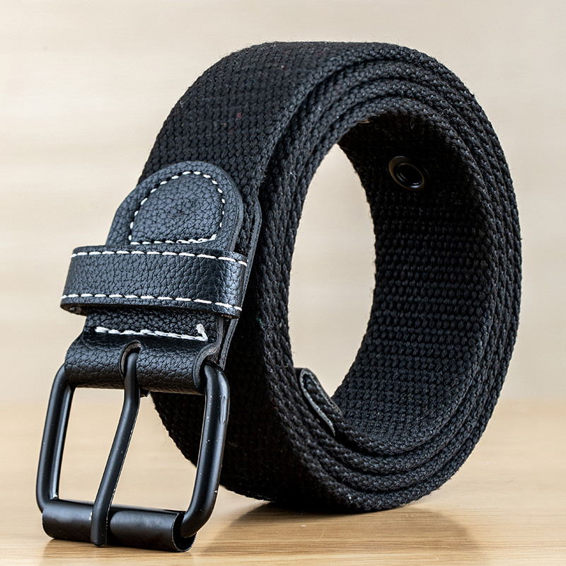 Extended Full-Hole Canvas Belt Mens Belt Casual Overalls Belt Retro Military Training Denim Womens B