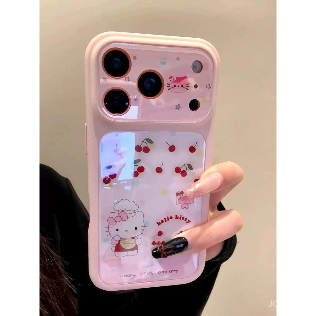 เหมาะสําหรับ 17promax เคสโทรศัพท์ iPhone16pro พรีเมี่ยม 15 สไตล์ใหม่ 14 หน้าต่างขนาดใหญ่ 13pro รวมทุกอย่าง ins น่ารัก 17air Cherry Cat เคสกันกระแทก