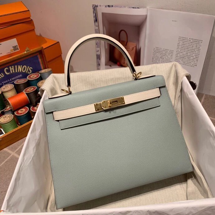 TL78 [เวอร์ชันที่กําหนดเอง] ชุดจับคู่สี Kelly 28 ซม. epsom หนัง Seagull สีเทาจับคู่ Milkshake สีขาว 