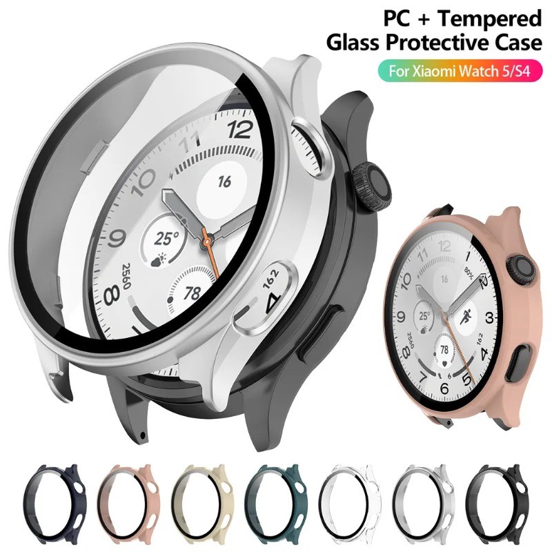 กระจกนิรภัย + PC สําหรับ Xiaomi Watch5 ครอบคลุมทั้งหมดกันชนป้องกันสําหรับ Xiaomi Watch 5 Hard PC เปลือกกันชนป้องกันหน้าจอ
