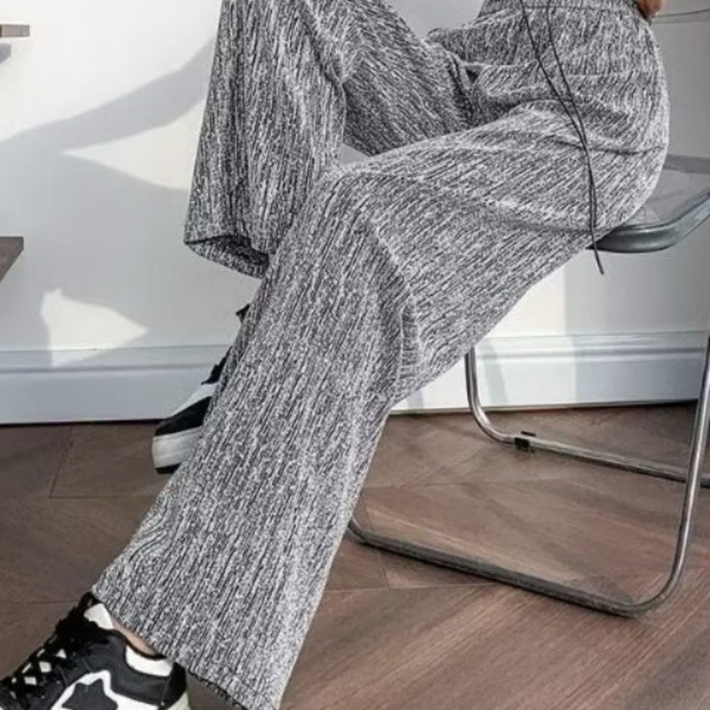 ZJ HOME กางเกงขายาวผู้หญิงเเฟชั่นใหม่ สินค้าขายดี ขากว้างผ้าไหมน้ําแข็งกางเกงเชือกรูดปรับระดับได้‌ พ