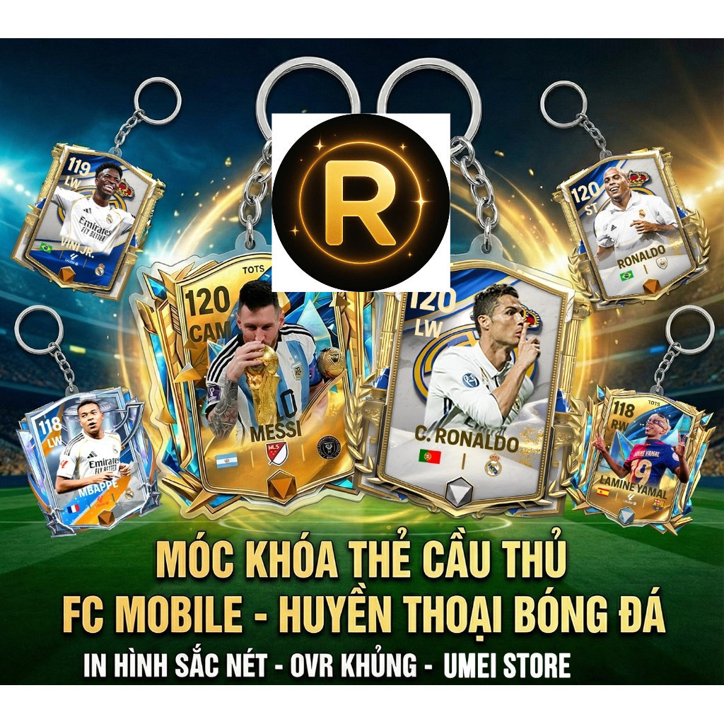 FC พวงกุญแจมือถือ พวงกุญแจฟุตบอล การ์ดผู้เล่น Messi, Ronaldo, Beckham, Torres, Mbappé...-RIN HUDA