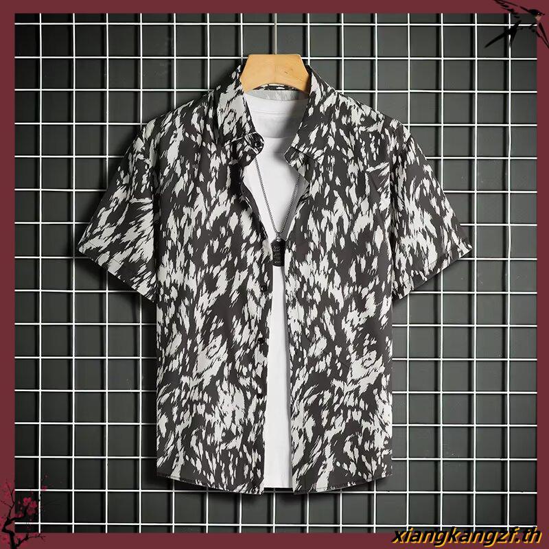 เสื้อฮาวาย ลายกางเขน ผ้านิ่ม M L XL Oversize คอฮาวาย JLW BRAND