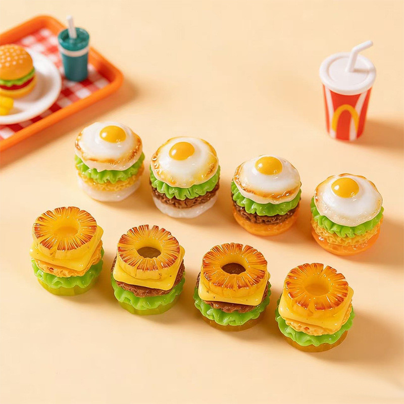 10 ชิ้นไข่แฮมเบอร์เกอร์ขนมปังสับปะรดขนมปังปิ้งอาหารเรซิ่นเสน่ห์สําหรับ ทําเอง (3-102)