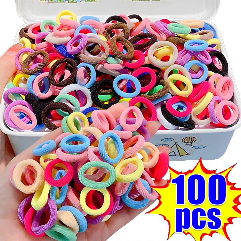 ยางรัดผมหางม้าขนาดเล็ก 100 ชิ้น สีสันสวยงาม ความกว้าง 20 มม. ยืดหยุ่นด้วยไนลอน สำหรับผู้หญิง