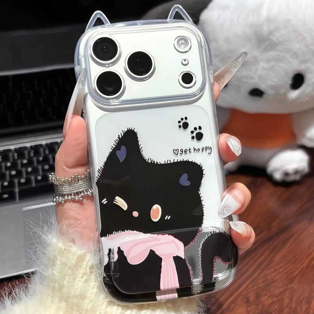 Wink Black Cat Ears เหมาะสําหรับ iPhone17 เคสโทรศัพท์ Apple 16promax Huawei nova12P80P Xiaomi 17K90 