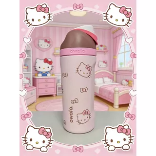 Hello Kitty x Owala FreeSip 16oz ขวดน้ําสแตนเลสรุ่น Limited Edition – แก้วน้ํากันรั่วพร้อมหลอดในตัว, ฉนวนติดผนังสองชั้นสําหรับเล่นกีฬา, โรงเรียนและการเดินทาง, ปลอดสาร BPA