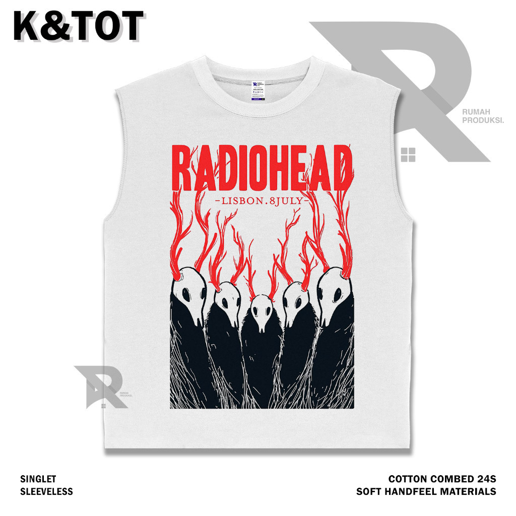 RADIOHEAD LISBON SINGLET SHIRT | ROCK MUSIC METAL BAND | VINTAGE BOOTLEG GRUNGE  STYLE WHITE SINGLET