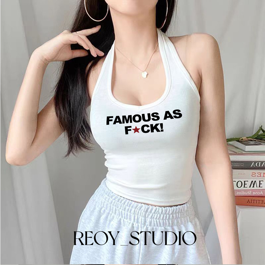 COD REOY💥 เสื้อลายดอกสงกรานต์ ซีทรูไปทะเล เสื้อกล้ามผู้หญิง คล้องคอเว้าหลัง แฟชั่นเซ็กซี่ เอวลอย ผ้านิ่มยืดสบาย D061