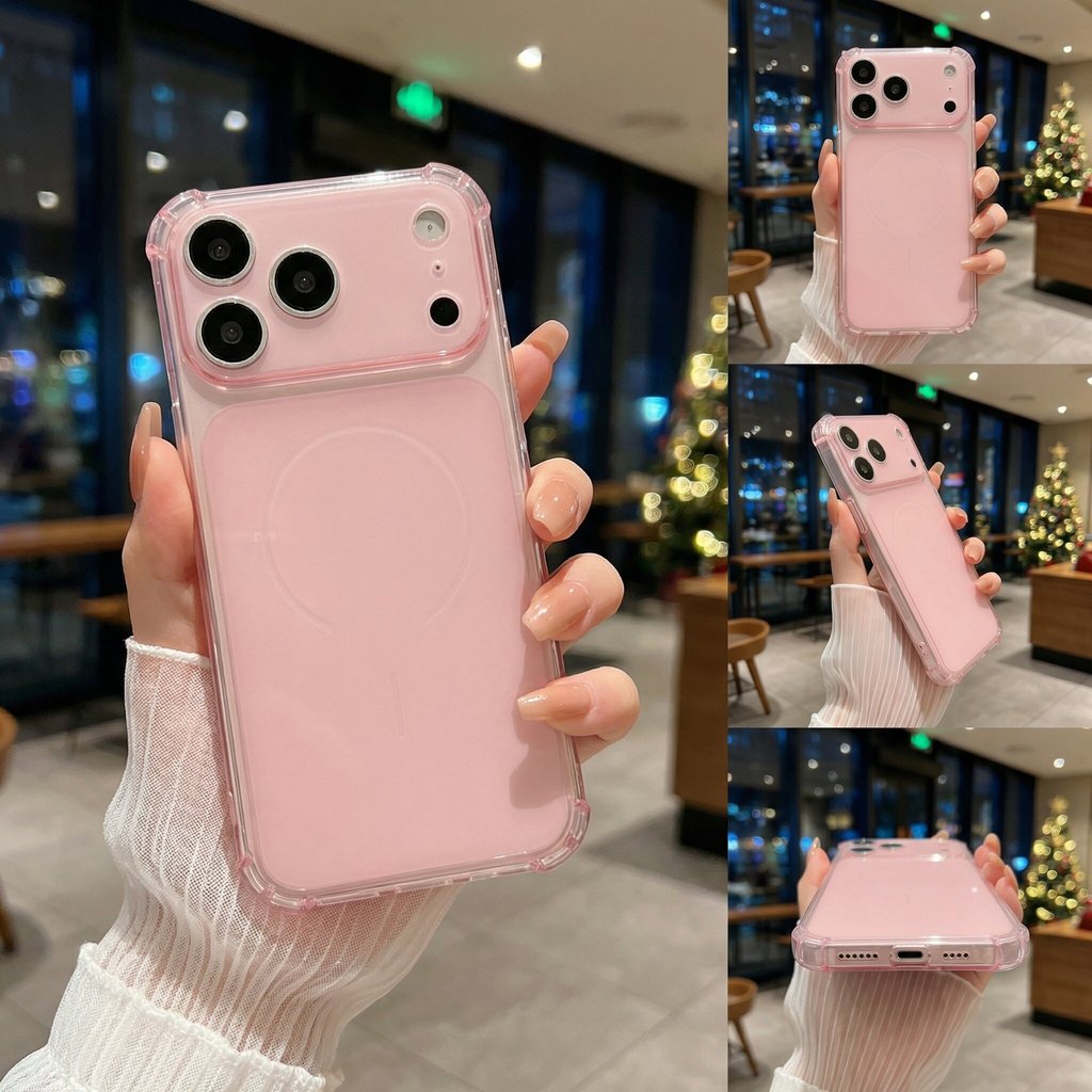 เคสสีชมพูใสสําหรับ iPhone 17 Pro Max,ฝาครอบป้องกันกันกระแทก iPhoneAir พร้อมมุมเสริม,ความรู้สึกด้าน,การป้องกันลายนิ้วมือ,ปลอก TPU อ่อน,3 สี