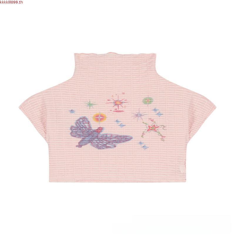 Crd ฤดูร้อน การ์ตูน ย้อนยุค พิมพ์ เสื้อยืด ผู้หญิง โดพามีน ครึ่งตัว คอเต่า แขนสั้น สลิม เสื้อครอป ZX