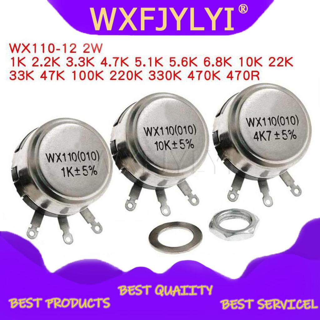 2pcs WX110 (010) 6 มม.รอบเพลาโลหะเดี่ยว Turn Wire resistor Wound Potentiometer 1 K 2.2 K 3.3 K 4.7 K