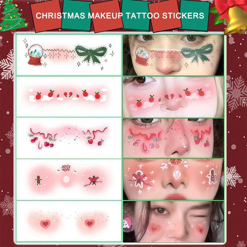 2025 สไตล์ใหม่คริสต์มาสแต่งหน้า Face Patch สําหรับเด็กผู้หญิงน่ารัก Blush Face Tattoo สติกเกอร์ M3f2