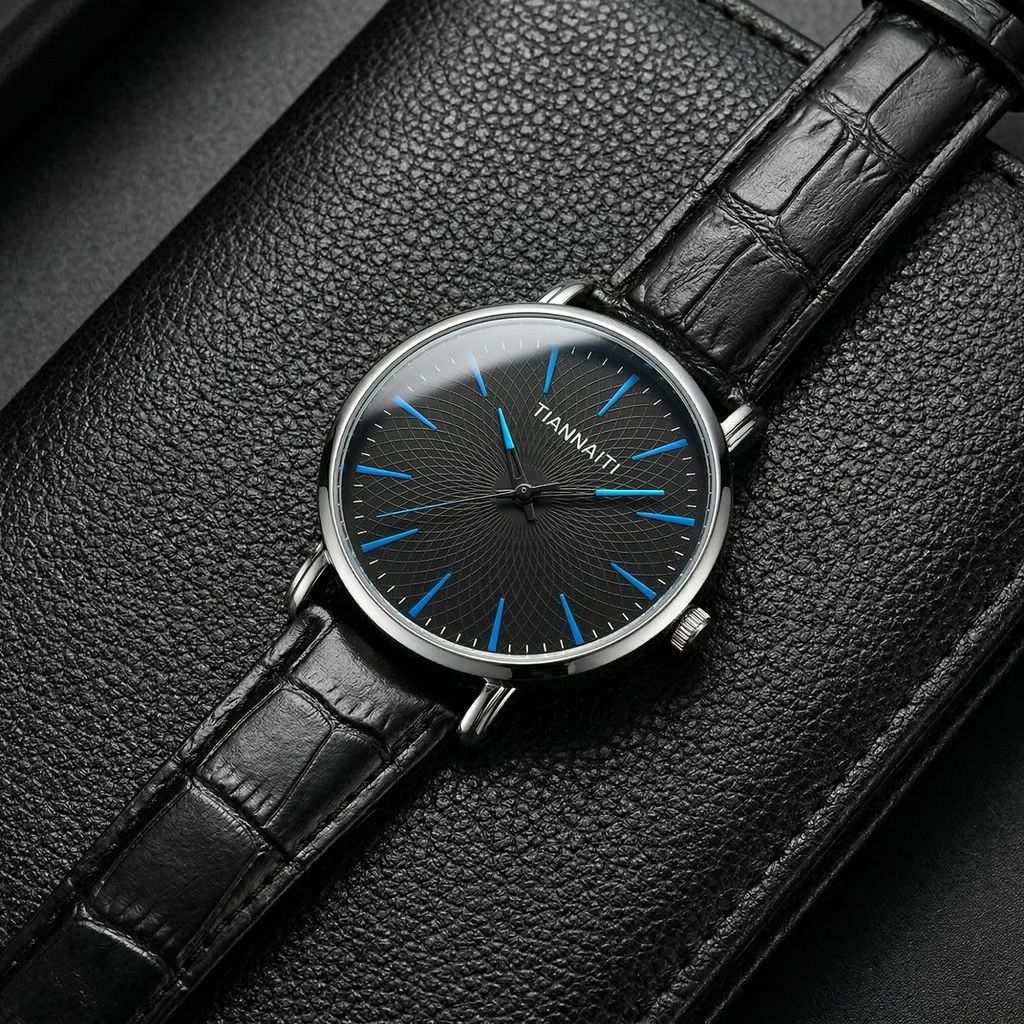 Blue Needle Mens Watch Simple Disc Casual Ultra-Thin Belt Quartz Watch 3.29