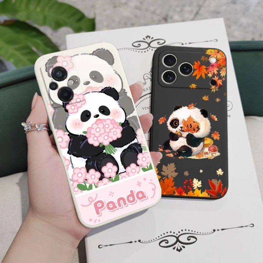 ดอกไม้ไม้ไผ่สีแดงและรูปแบบแพนด้าเคสโทรศัพท์สําหรับOPPO A5 A6 Pro A3 Pro A3X A16 A17 A57 A6Xกันกระแทก