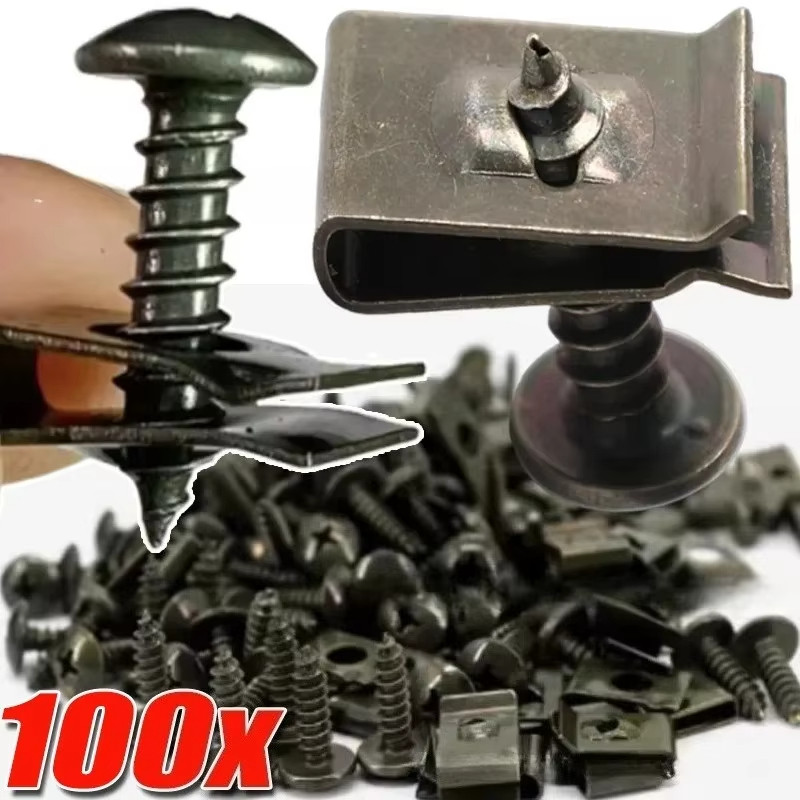 30/50/100PCS ยานยนต์ U-Type คลิป Fastener Kit - โลหะ Body Shell แผงแผ่น Bracket Fastener - Anti-rust คลิปพร้อมสกรู