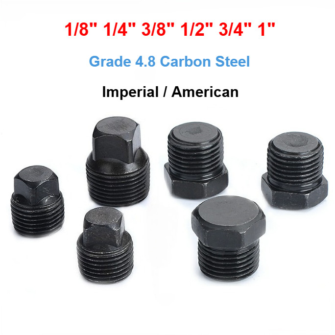 1/8"1/4"3/8"1/2"3/4"" PT/R/NPT Grade4.8 เหล็กคาร์บอน Imperial/American Thread Hex Head End Cap Plug 