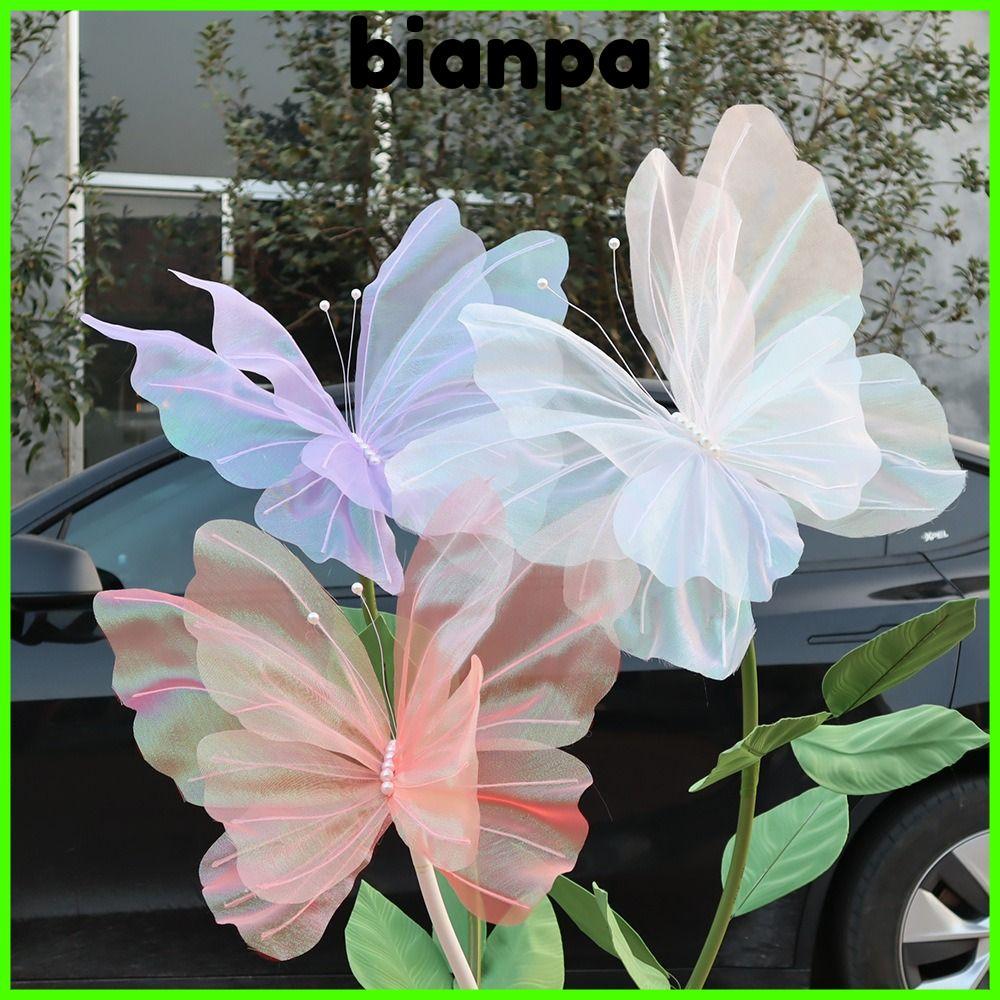 Bianpa ผีเสื้อปลอม ผ้ากอซ ยักษ์ 50 ซม. ผีเสื้อประดิษฐ์ ผ้าไหม ตกแต่งงานปาร์ตี้ วันหยุด แสดง สามมิติ ผีเสื้อ – โปรปัง