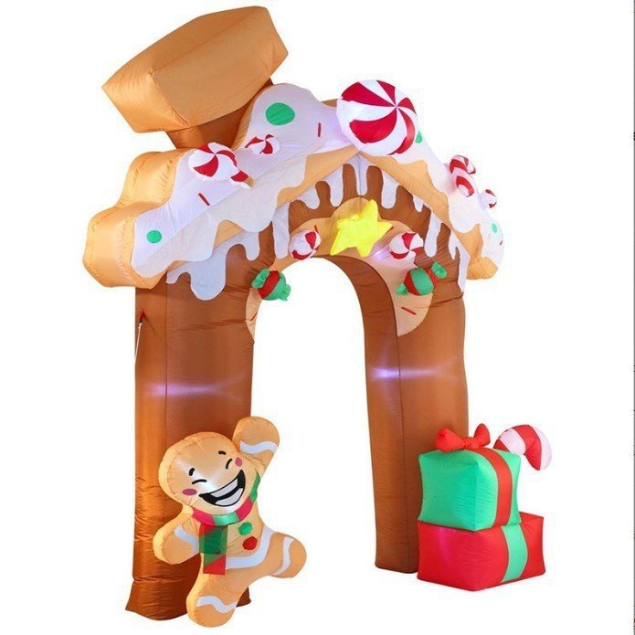ตกแต่งกล่องของขวัญเครื่องประดับคริสต์มาสบ้านขนมปังขิงพองกลางแจ้ง Arch led Air แม่พิมพ์ Gingerbread M